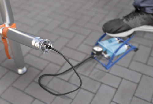 A simple bicycle pump is used to pressurize the strands, so they can bear load.