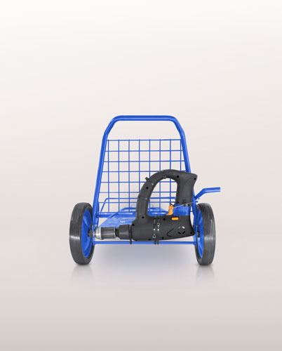 A Bowden cable controlled hammer drill drives one wheel through a freewheel adapter.