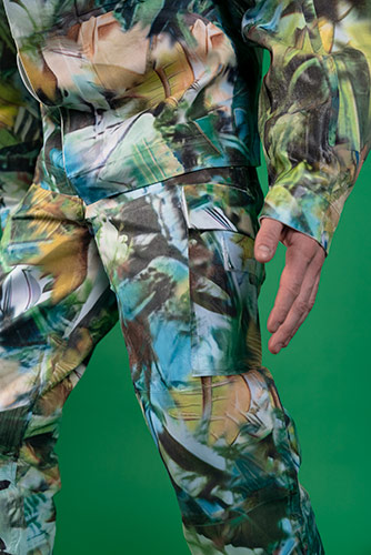 Close up view of the camouflage suit